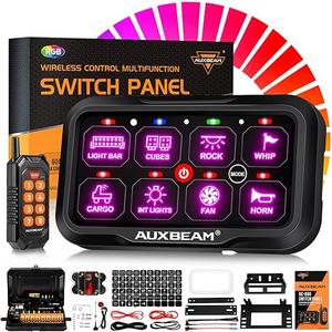 Auxbeam 8 Gang Switch Panel RC-800 RGB Wireless Remote Control Range Up to 165FT Multifunction Switch Pod 3 lighting modes with Backlit Off and Auto Dimmable for RV Offroad Waterproof