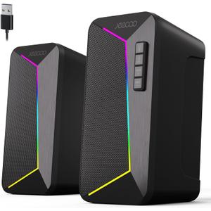 Jeecoo M30 Bluetooth Computer Speakers, PC Gaming Speakers for Desktop with Crisp Stereo Sound, Dynamic LED Modes, Easy-Access Control, 10W - USB-Powered (Black)