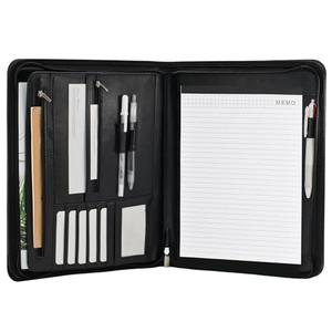 VANRA Zippered Padfolio for Men Leather Portfolio for Women Binder Organizer Interview Resume Folder for Papers Document Holder Planner Binder A4 Letter Size with Notepad, Black