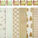 MEEDEE Green Ribbon Set - 6 Rolls, 36 Yards, Wired, Gold & Green for Christmas Tree Decorations (2.5 inch)