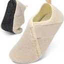 Besroad House Slippers for Women Men Comfy Barefoot Slippers Sock Furry Slip On House Shoes with Soft Rubber Sole for Bedroom Home Travel Yoga (8-9 Women/6.5-7.5 Men, Beige)