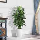Artificial Dracaena Plant Indoor 5FT - Fake Tree with White Tall Planter - Faux Yucca Tall Fake Floor Plant in Pot - Artificial Trees for Home Office Living Room Decor Indoor