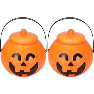 ABOOFAN 2Pcs Plastic Pumpkin Bucket Halloween Pumpkin Basket with Lids Trick or Treat Candy Holders for Halloween Party Supplies