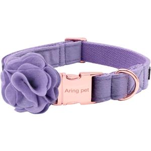 ARING PET Velvet Dog Collar, Purple Dog Collars with Detachable Felt Flower, Adjustable Soft Comfortable Dogs Collar Flower with Metal Buckle for Small Medium Large Dogs (Medium (Pack of 1), B:purple)