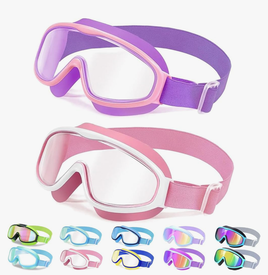 Vvinca Kids Goggles with Comfort Fabric Strap, Kids Swim Goggles Wide View Anti-Fog/UV No Leaking Swimming Goggles for 3-14