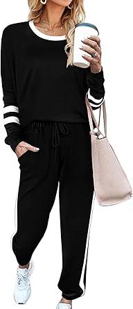 Aloodor Sweatsuit for Women 2 Piece Outfits for Women's Crewneck Sweatshirts Pullover Large