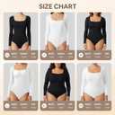 Women Sexy Square Neck Thong Bodysuit Long Sleeves Double Lined Tank Tops Body Suits Outfits for Going Out (Small)