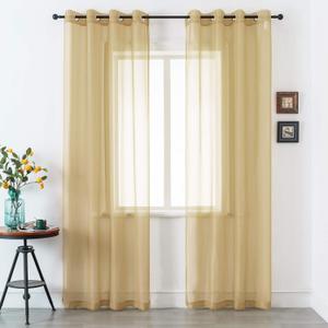 DUALIFE Antique Taupe Brown Sheer Curtains 84 Inch Length Grommet Light Brown Tan Semi Voile Curtain Panels Window Drapes for Living Room and Bedroom Window Treatments 2 Panels 52 x 84 Inch Natural