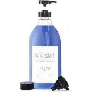 Laundry Detergent Liquid Dispenser - Detergent Container for Laundry Room Organization - BPA Free & PET Plastic 1/2 Gallon Pump Bottle Dispenser - w/Waterproof Labels 64oz