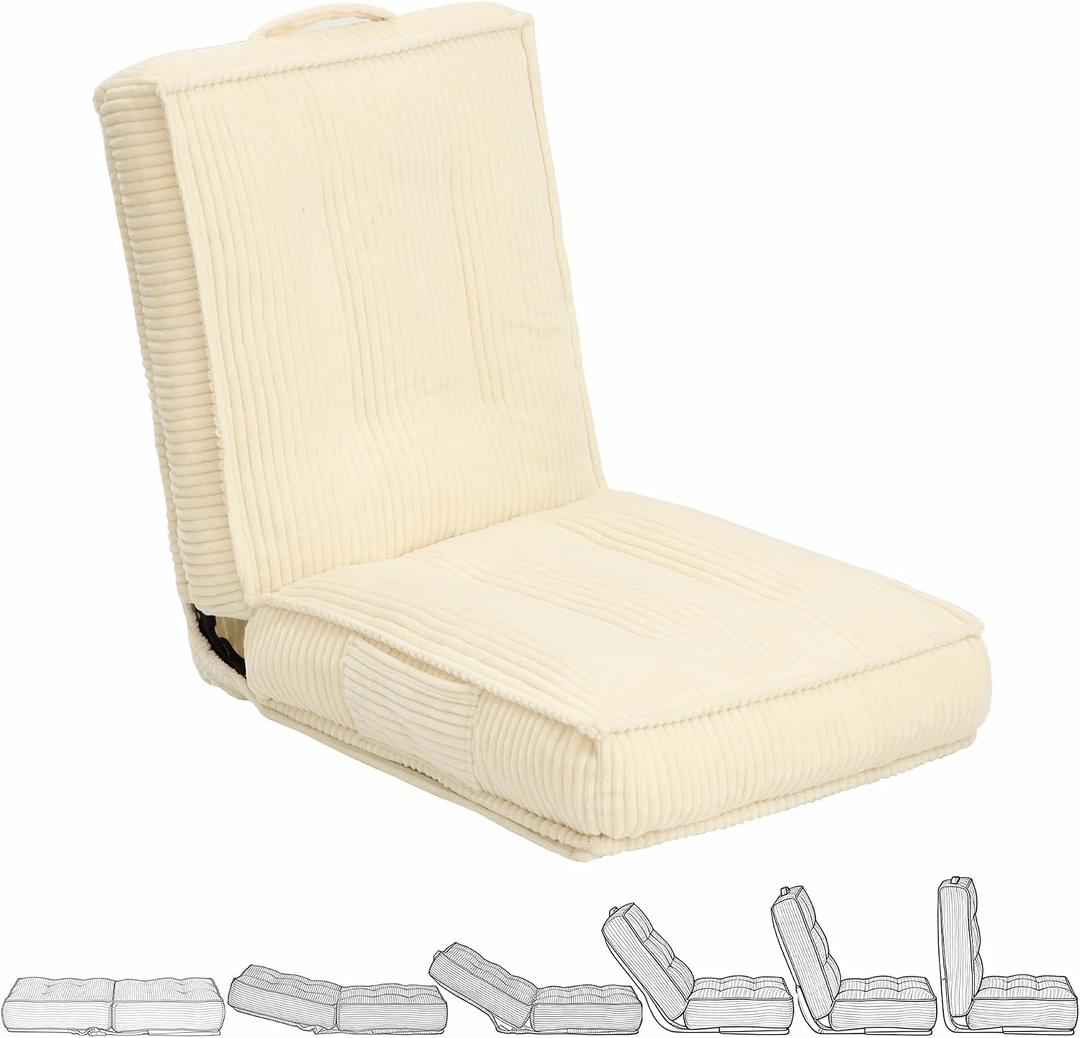 Adjustable Floor Chair with Back Support, 6-Position, Folding Japanese Meditation Tatami Chair, Comfy Gaming Chairs for Adults, Accent Sofa Reading Chairs, Living Room, Bedroom, Beige
