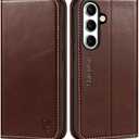 SHIELDON Case for Galaxy S25+ Plus 5G, Genuine Leather Folio Wallet Magnetic Kickstand RFID Blocking Card Slots Shockproof Full Protection Cover Compatible with Galaxy S25+ 6.7" 2025 - Retro Coffee