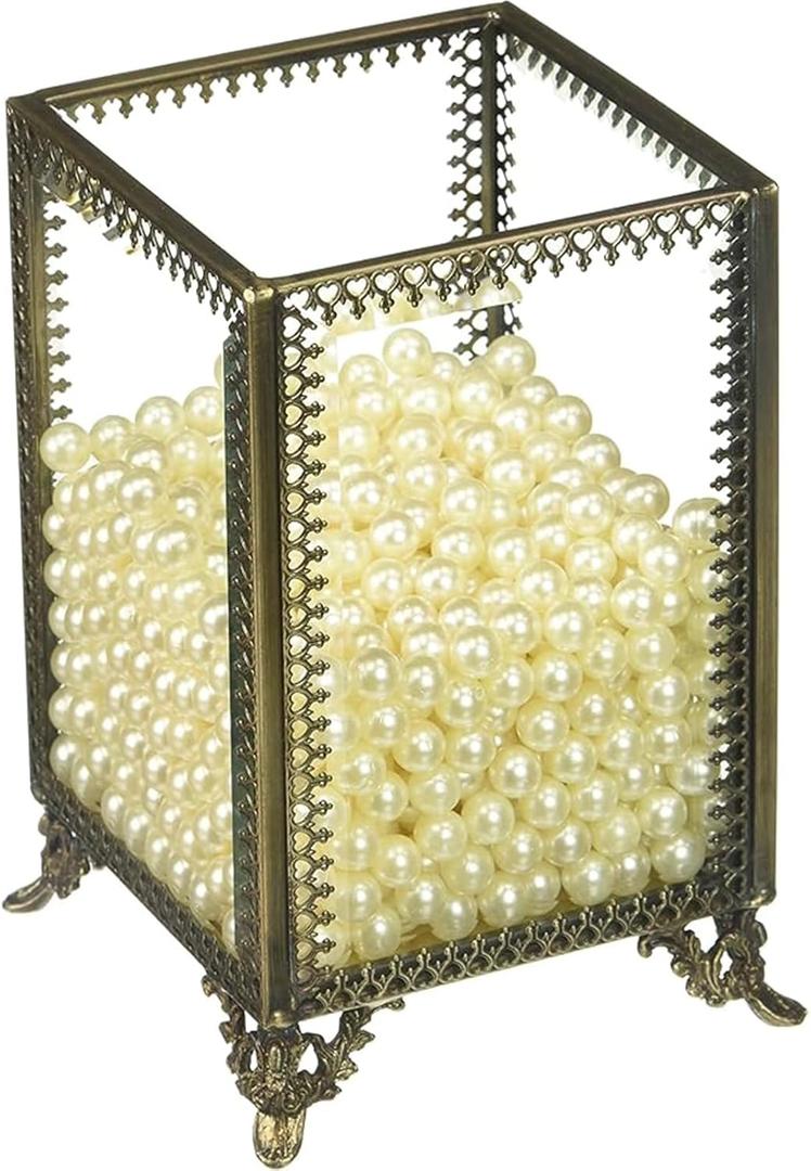 PuTwo Makeup Organizer Vintage Make up Brush Holder with Free White Pearls - Small (Clear)