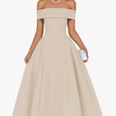 ZESICA Cocktail Dresses for Women's Elegant Off Shoulder Short Sleeve Swing A Line Wedding Evening Party Midi Dress, Size Small