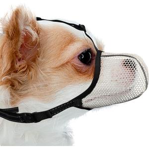 Dog Muzzle, Breathable Soft for Extra Small Dogs to Anti & Prevent Barking Biting Chewing, Reflective & Adjustable Basket Muzzle with Air Mesh for Dachshund Beige XS
