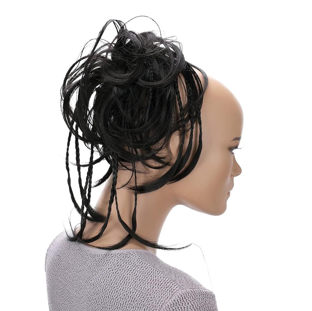 CAISHA Jumbo Scrunchie Braided Updo Wavy Messy Bun Hairpiece Black-Brown G17D