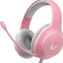 syndesmos CM7002 Gaming Headset for PS5, PS4, PC, Mac, Switch, Xbox Series, Surround Sound RGB Gaming Headphones with Noise Canceling Microphone, 50MM Dynamic Drivers, 3.5MM Audio Jack, Light Pink