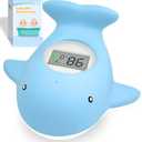 Baby Bath Tub Thermometer - Bathtub Water Thermometer with Room Temperature - Safety Floating Whale Bathtub Toy - New Upgraded Mute Flashing Alert, Gift for Mom Newborn Infant