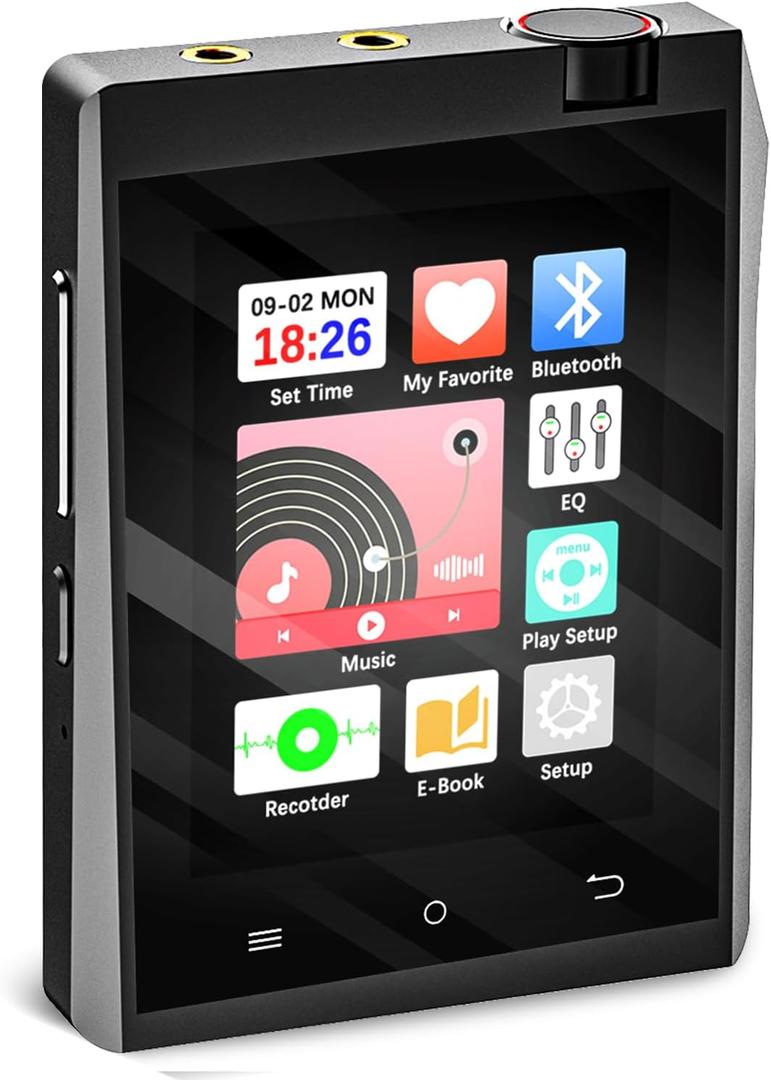 MP3 Player with Bluetooth and HiFi, High Res Lossless Portable Music Player Devices, 2.8" Touch Screen HiFi Digital Audio Music Player with 64GB Memory Card, Support up to 128GB.