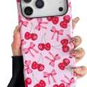Compatible with iPhone 17 Pro Case, Cute Pink Cherry Bow Pattern with Shockproof Slim Soft TPU and Hard PC Protective Cover for Women Compatible with iPhone 17 Pro Case, Frosted