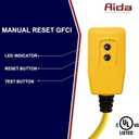 AIDA 3FT Auto Reset 12/3 Gauge SJTW Heavy Duty GFCI Extension Cord with 3 Prong Grounded Plug, 15 AMP Yellow Outdoor Extension Cable with LED Lighted, UL Listed, 1 Pack (3FT GFCI Plug Adapter)