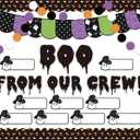 3 x 4Ft DIY Halloween Bulletin Board Decorations Ghosts Cutouts Boo from Our Crew with 100 Glue Point Dots for Bulletin Board Classroom Decoration School Home Holiday Party Decor