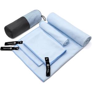 Eunzel Quick Dry Camping Towel, Microfibre Ribbed Towel Travel Towel 3 Sizes 1 Pack Fast Drying Towel Set for Camping, Beach, Gym, Sports, Yoga & Swimming Pool, Blue