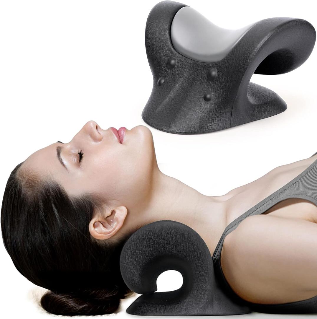 RESTCLOUD Comfortable Neck Stretcher for Neck Pain Relief, Neck and Shoulder Relaxer Cervical Traction Device for TMJ Pain Relief and Muscle Relax, Cervical Spine Alignment Chiropractic Pillow (Black)