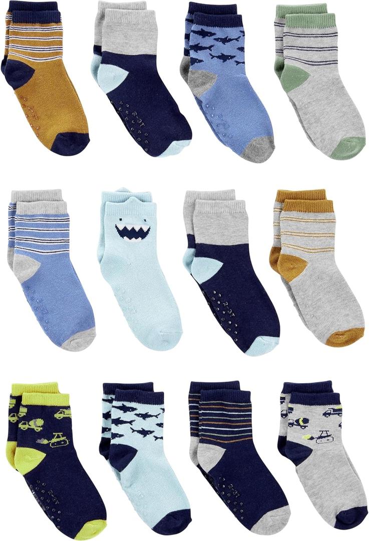 Simple Joys by Carter's Baby 12-Pack Socks, Multicolor/ Monster/ Sharks/ Stripe, 2-3T