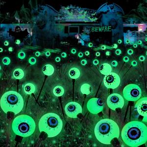 6 Pack Solar Eyeball Lights for Halloween Decorations Outdoor, 36 LED Green Eyeball Solar Halloween Lights, Waterproof Swaying Firefly Lights with 2 Modes for Pathway Patio Yard Lawn Garden Decor
