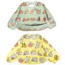 Little Dimsum Full Sleeved Feeding Bib 2 Pack,Baby & Toddler Waterproof Bib Apron,Food Protection Large Pocket Eating Smock 6-36 Months (Little Puppy/Little Cat)