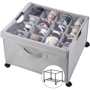 HOUSE AGAIN Shoe Organizer for Closet, Shoe Storage Boxes with 360 Wheels, Sturdy Metal Frame Fits up to 16 Pairs, Boots&Shoes Cubby Storage Containers with Adjustable Dividers and Clear Cover