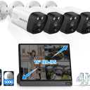OOSSXX (2026 New) 4K PoE Security Camera System Outdoor, 8CH NVR with 16" IPS Monitor & 500GB HDD, 4 Cameras, 130° Wide Angle, AI Human Detection, Two-Way Audio, No Monthly Fee