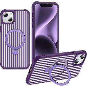 Compatible with Striped iPhone 13/14 Case with Stand,6.1" Purple