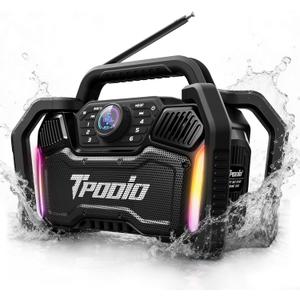 Rugged Jobsite Bluetooth Speaker 160W Peak, 120dB Loud, FM Radio, IPX6 Waterproof | 24H Battery, 28W PD Fast Charge 2.5H, Heavy Duty Portable TWS Stereo for Outdoor, Garage, Tailgating