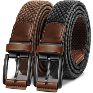 BULLIANT Men Belt Rerversible Golf Belt Stretch Braided for Gift Men 1 3/8"-2 In 1 Belt (42"-46"Waist Adjustable, Black/Light Brown4164)
