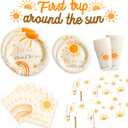 First Trip Around The Sun Birthday Decorations - Boho Sun Rainbow 1st Birthday Decorations for Girls and Boy Sun Plates and Napkins Cups Tablecloths BannerSet for Serve 25 Guests, Sunshine Baby