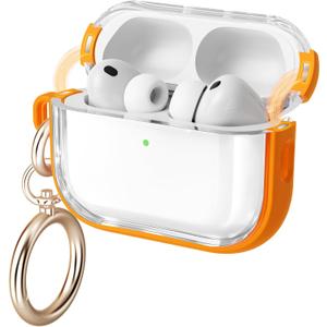 for Airpods Pro 3 Case Clear, Soft TPU Transparent Anti-Yellowing for Apple AirPods Pro 3rd Generation (2025) Case Cover for Men & Women with Keychain, Military-Grade Shockproof, Clear+Orange