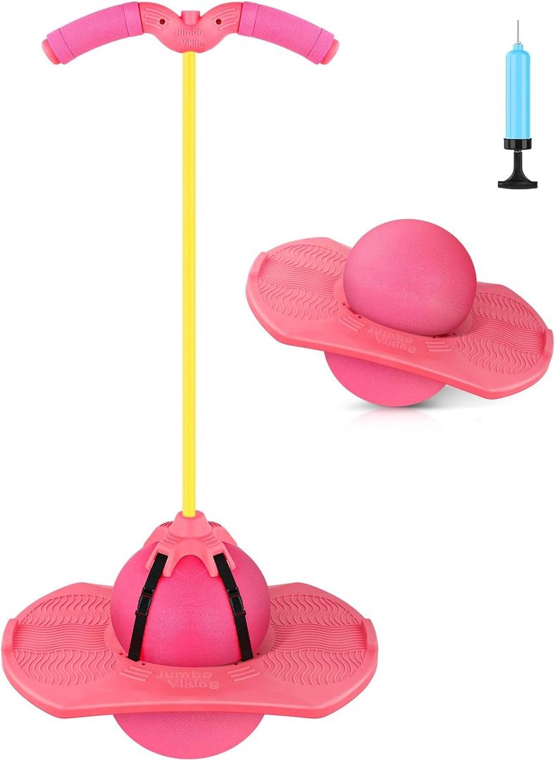 Pogo Jumper with Handle and Ball Pump, High Jump Toy Bounce Jump Trick Board Pogo Bouncing Ball Safe and Fun Pogo Stick for Kids Boys Girls and Adults (Pink)