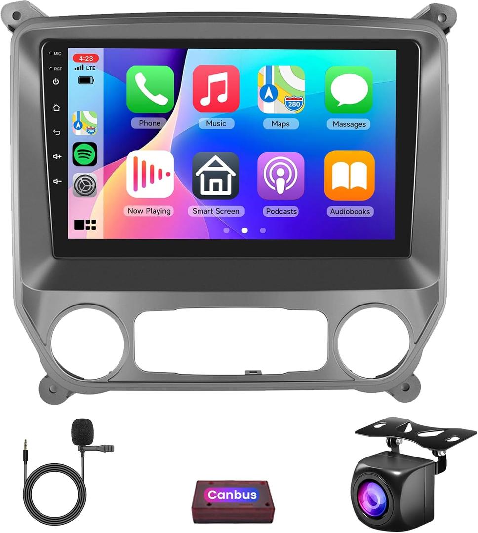 2G 64G Android Car Stereo for Chevrolet Silverado/GMC Sierra 2014-2018, Wireless Carplay Android Auto Car Radio, 10.1'' Touchscreen Head Unit Bluetooth Mirror Link GPS WiFi FM/RDS EQ Backup Camera SWC