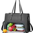 BERTASCHE Laptop Tote Bag with Insulated Lunch Compartment, 15.6 Inch PU Leather Work Bag Computer Briefcase for Women, Waterproof Laptop Shoulder Handbag for Business,Office,Work, Black