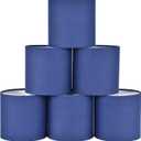 MEMO Clip-on Chandelier Fabric Lamp Shades,Set of 6,Small Drum,5.2"5.2"H5.2",Linen, Handmade,Modern Trendy Decorative,ONLY FOR CANDLE BULB,Navy Blue