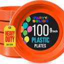 Exquisite Party Solids Orange Plastic Plates For Party 9" Orange Disposable Plates Heavy Duty Supplies 100 Pcs Plastic Dinnerware Sets Heavy Duty 350 GSM Disposable Dinnerware Set