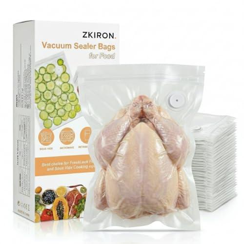 ZKIRON Reusable Vacuum Sealer Bags for Food, 20 Pack - Extra Large Food Storage Bags, BPA Free, Leakproof Double Zipper, Freezer Microwave Sous Vide Safe, for Bulk Meat, Whole Chicken & Freezer Prep