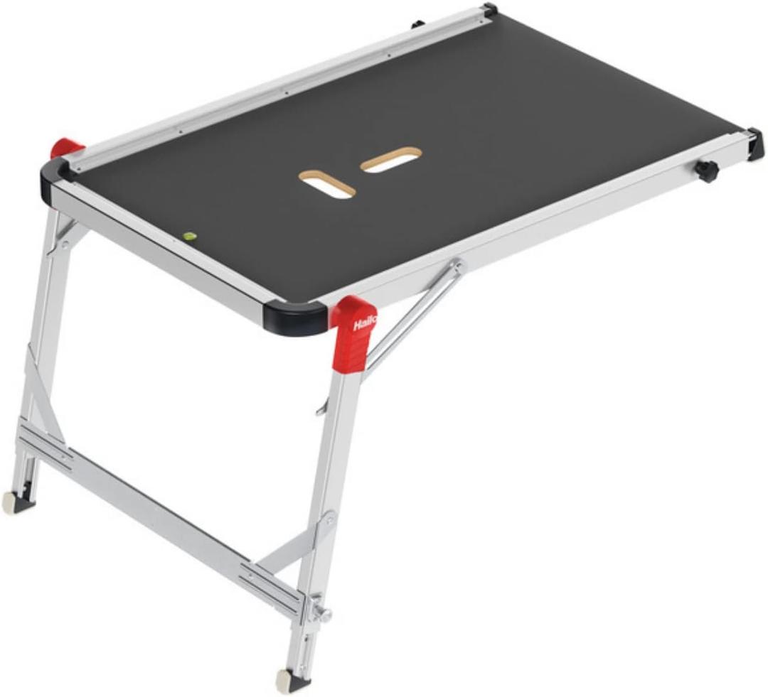 Hailo TP1 Staircase Platform - Length and Height-Adjustable Telescopic Rails and feet - Integrated Bubble Level - Two-Hand Safety Unlocking Mechanism - for use with Step stools & stepladders