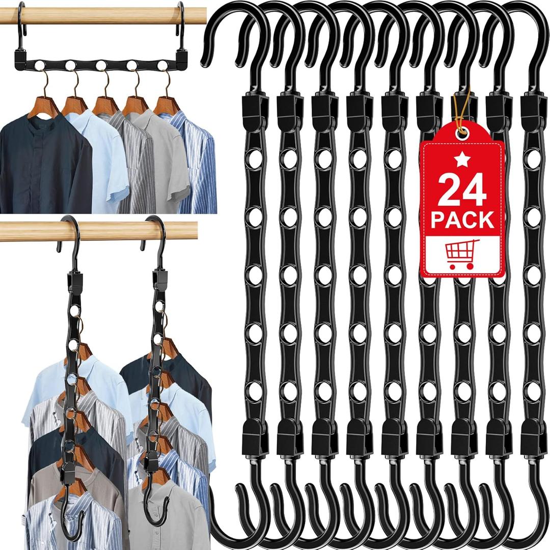 24 Pack Hangers Space Saving Magic Space Saver Storage Smart Plastic Clothes Hanger Organizer Closet Organizers and Storage for Closet Wardrobe Apartment College Dorm Room Essentials, Black