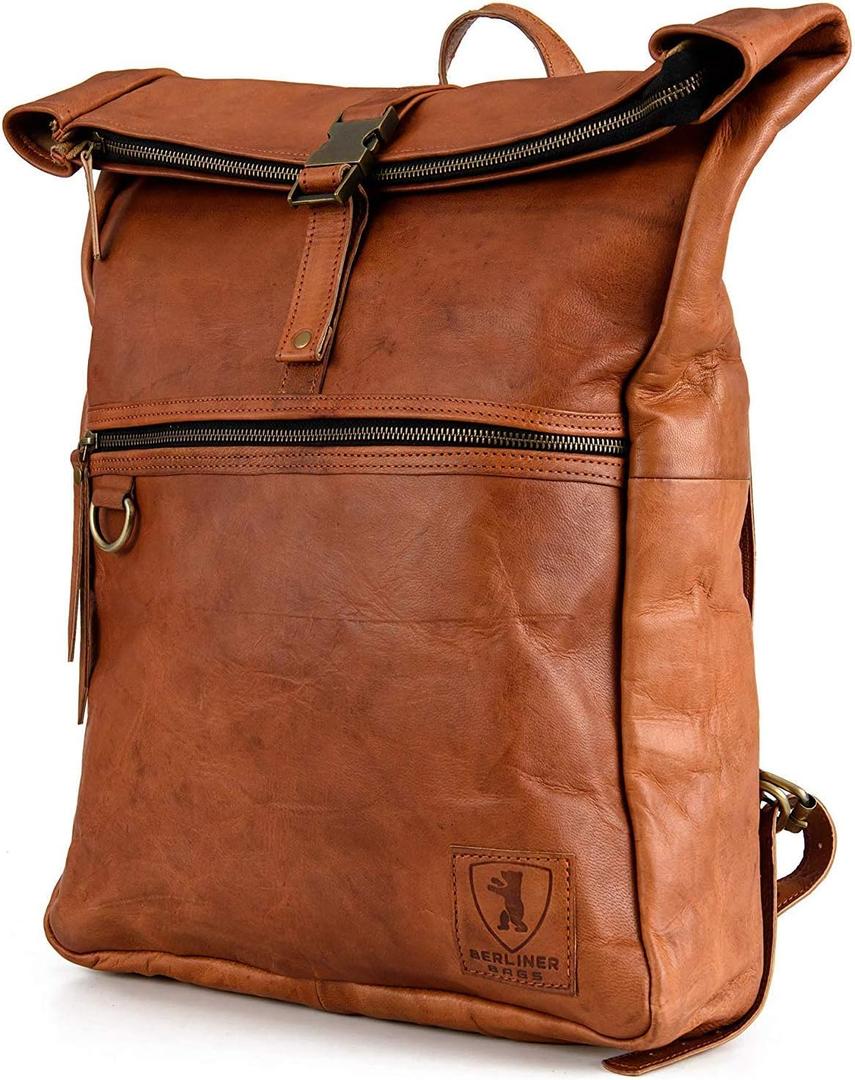 BERLINER BAGS Vintage Genuine Leather Backpack Utrecht, Laptop Backpack, Travel Backpack for Women and Men - Brown