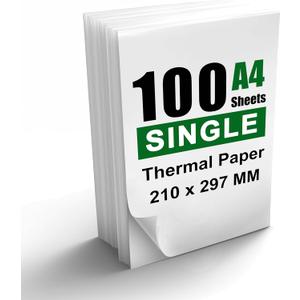 100 Sheets A4 Thermal Paper, 8.27x11.69' Thermal Paper(210 x 297 mm) for Portable Thermal Printer, Compatible with MT800/MT800Q/M08F/PJ762/PJ763MFi, for School or Work, Printing Files, Picture, etc