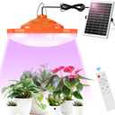 96 LED Solar Grow Lights Battery Powered, Full Spectrum Hanging Grow Light for Indoor Outdoor Plants with Timer, Solar Plant Lamp for Greenhouse with Remote Control, 2 Charging Way, 16.6FT Cord