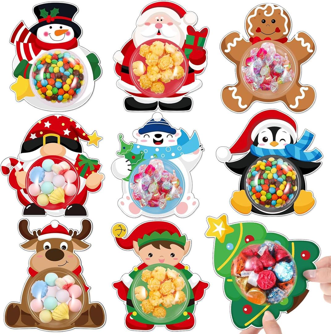 Blosssound 36 Sets Christmas Cards with Domes DIY Xmas Greeting Cards Snowman Santa Deer Gnomes Candy Holder Dome for Winter Holiday Gifts Cards Supplies, 9 Styles