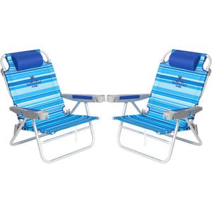 SUNNYFEEL Extra Wide 28" Low Beach Chair 2 Pack 5 Position Lay Flat, XL Oversized Portable Folding Camping Chairs with Cup Holder for Outdoor/Trip, Foldable Backpack Beach Chair for Adults